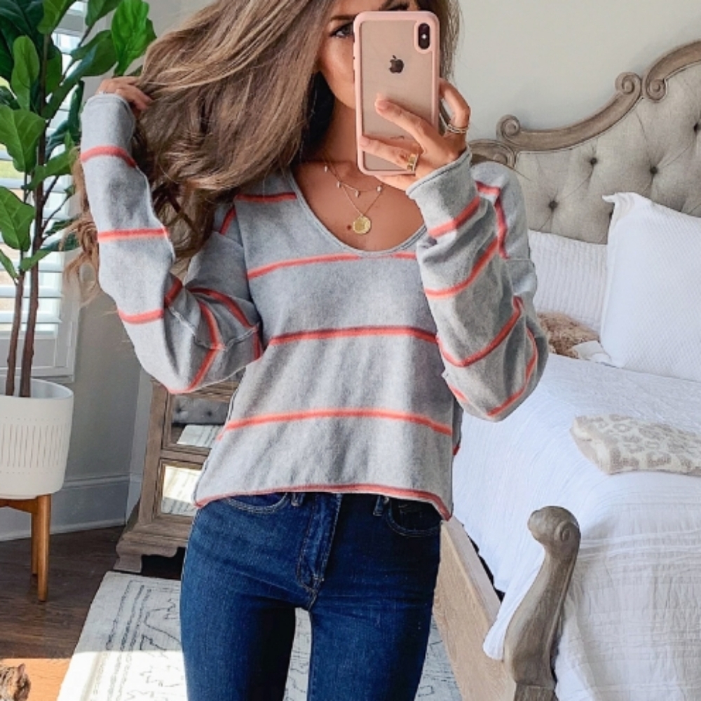 Free People Make You Mine Striped Sweater L NWOT